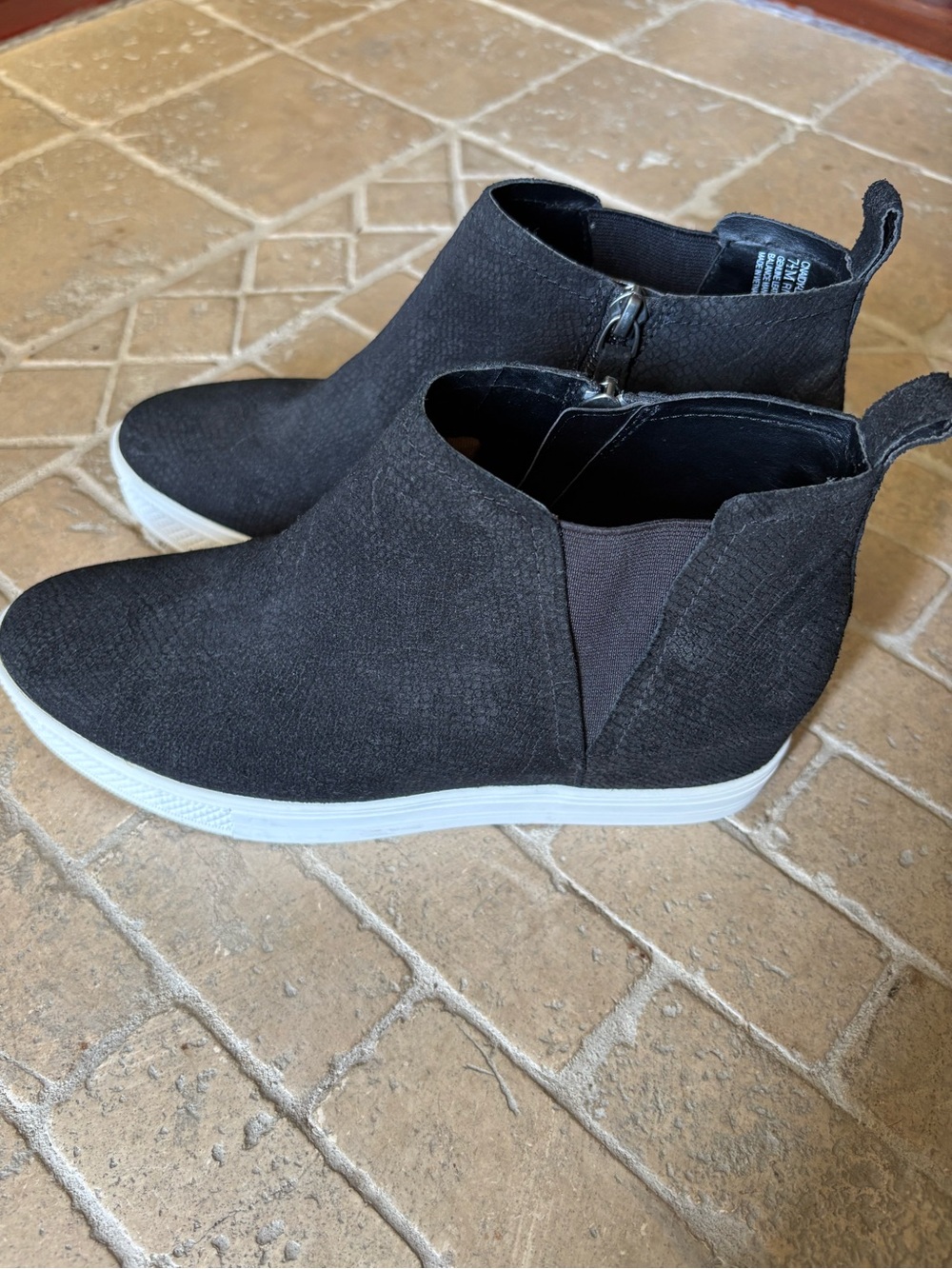 Caslon black snake skin print suede edge booty. Never worn store in box.